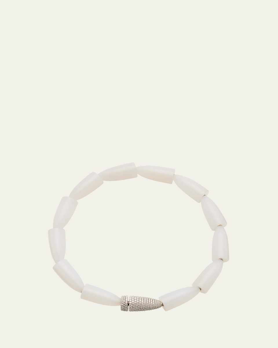 Calla White Agate Necklace with White Gold and Diamond Clasp